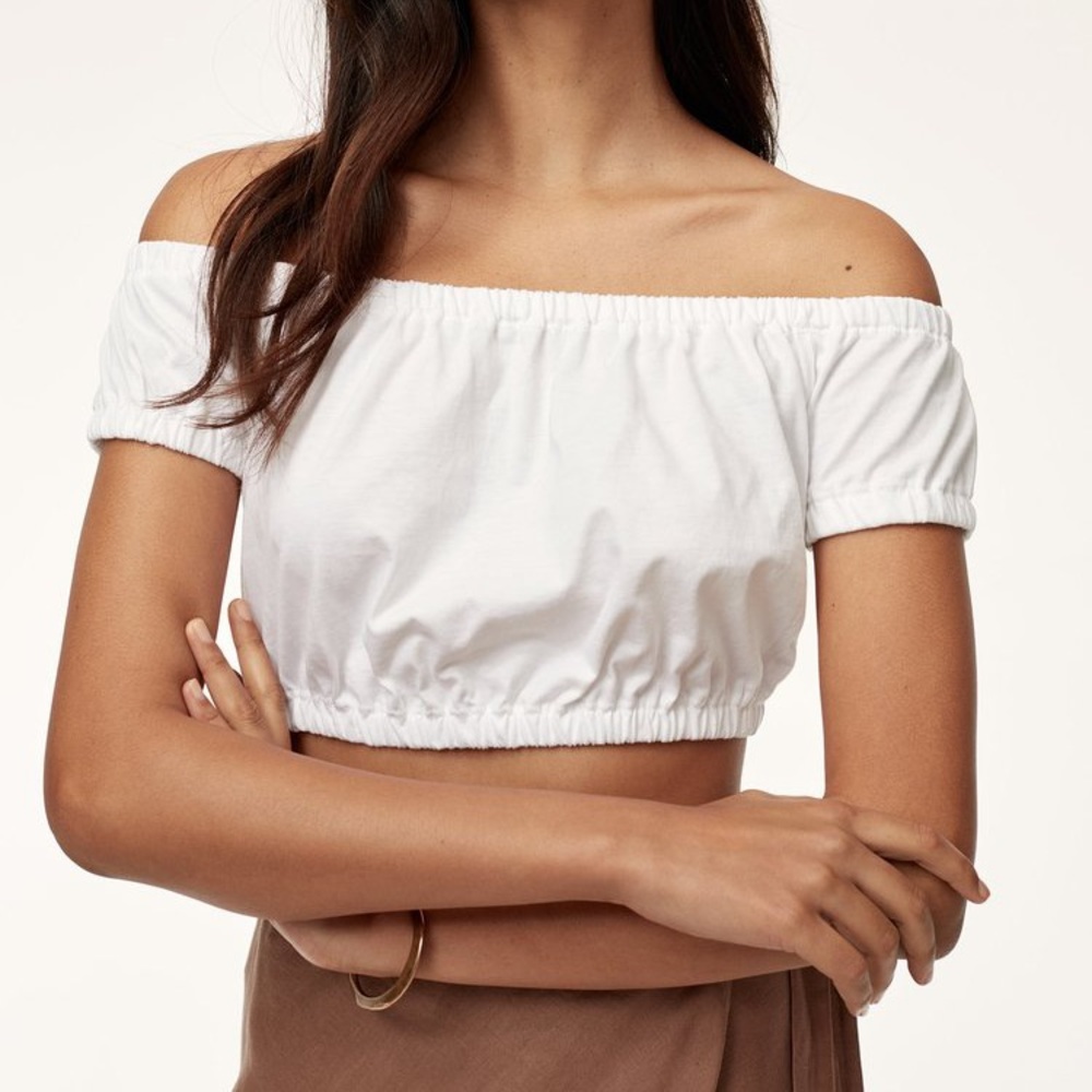 | Aritzia / Wilfred - White Adelisa Off the Shoulder Crop Top